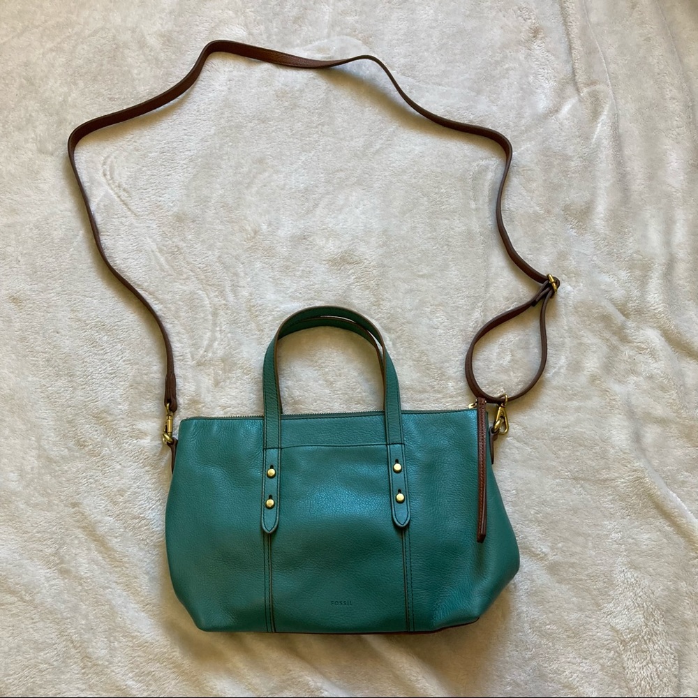 Fossil Teal Leather Crossbody Purse